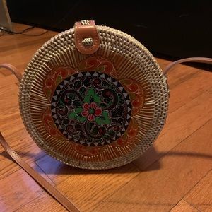 Round Rattan Crossbody Bag